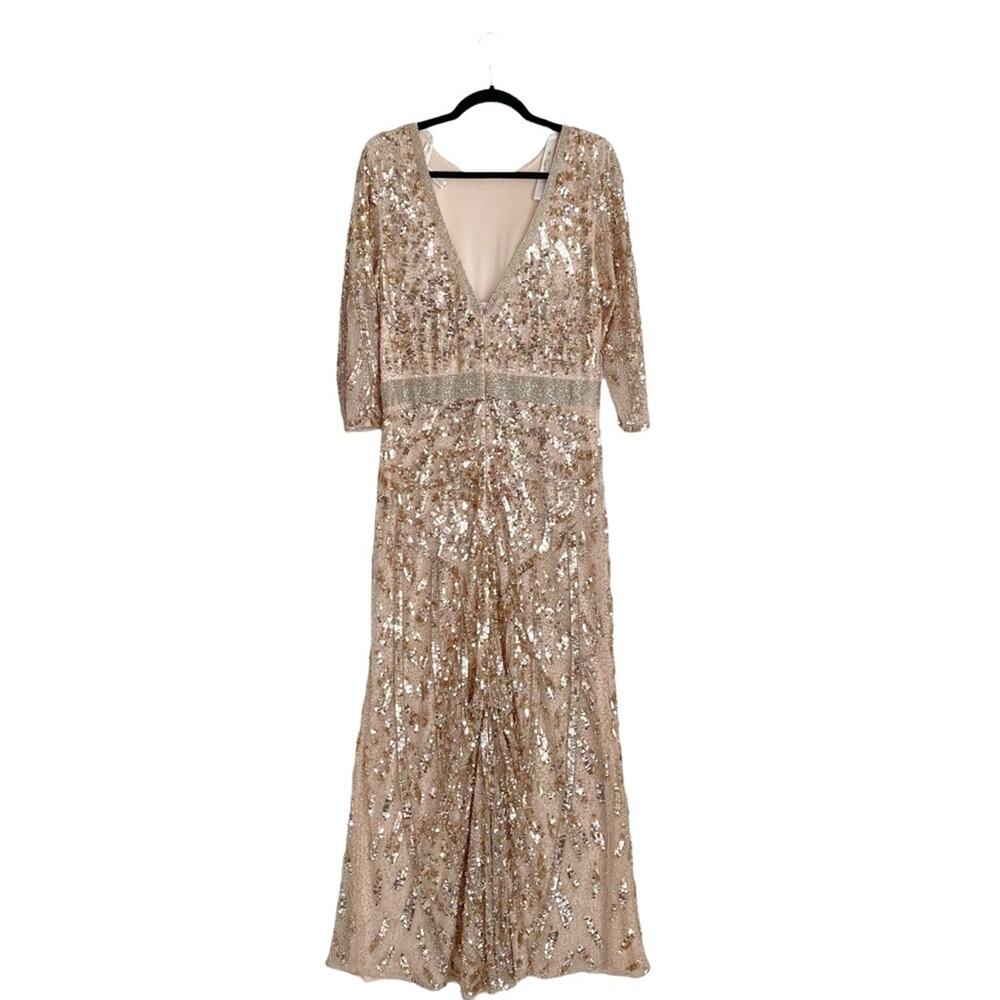 MAC DUGGAL Vintage Blush Rose Gold Sequined Evening Formal Gown - Picture 6 of 16